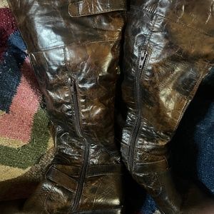 Brown, Born Crown, Leather  Knee Boots with side Zipper